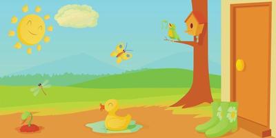 Spring horizontal banner things , cartoon style vector