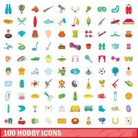 100 hobby icons set, cartoon style vector