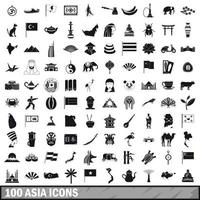 100 Asia icons set, simple style vector