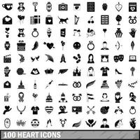 100 heart icons set, simple style vector