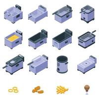 Deep fryer icons set, isometric style vector