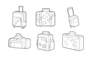 conjunto de iconos de bolsa de viaje, estilo de esquema vector