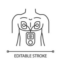 Electrical muscle stimulator linear icon. Heart rate monitor, diagnosis. Myostimulation. EMS medical device. Thin line illustration. Contour symbol. Vector isolated outline drawing. Editable stroke