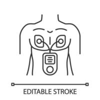 Electrical muscle stimulator linear icon. Heart rate monitor, diagnosis. Myostimulation. EMS medical device. Thin line illustration. Contour symbol. Vector isolated outline drawing. Editable stroke