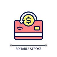 Cashback pixel perfect RGB color icon. Receiving percentage of purchases back. Refunds and chargebacks. Isolated vector illustration. Simple filled line drawing. Editable stroke.