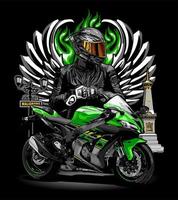 motociclista y motociclista alado vector