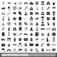 100 offence icons set, simple style vector