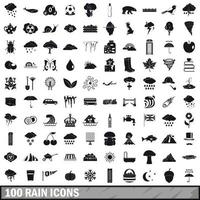 100 rain icons set, simple style vector