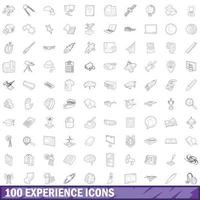 100 experience icons set, outline style vector