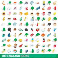 100 england icons set, isometric 3d style vector