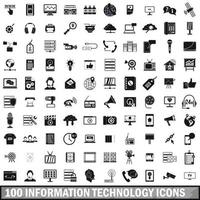 100 information technology icons set, simple style vector