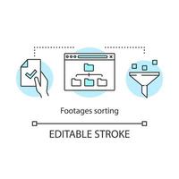 Footage sorting concept icon. Data storage idea thin line illustration. Media files backup. Folders copying. Data synchronization. Website map. Vector isolated outline drawing. Editable stroke