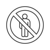 Forbidden sign with male silhouette linear icon. Thin line illustration. No men prohibition. Stop contour symbol. Vector isolated outline drawing