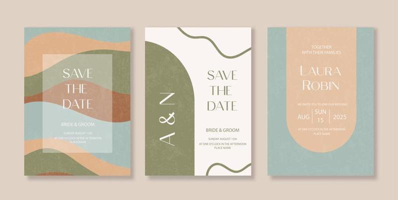 Boho Arch vintage Wedding Invitation Terraccota Rust Beige with Abstract Flowing Shapes Earthy Boho, Abstract Wavy Lines Terracotta.