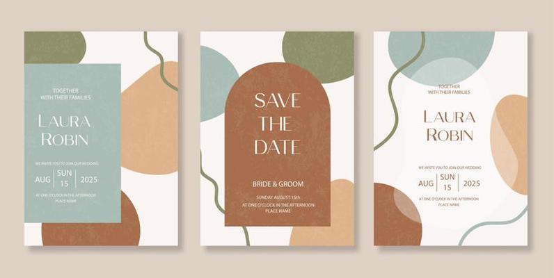 Boho Arch vintage Wedding Invitation Terraccota Rust Beige with Abstract Flowing Shapes Earthy Boho, Abstract Wavy Lines Terracotta.