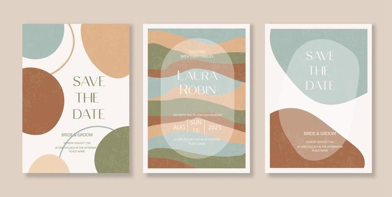 Boho Arch vintage Wedding Invitation Terraccota Rust Beige with Abstract Flowing Shapes Earthy Boho, Abstract Wavy Lines Terracotta.