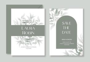 Botanical greenery wedding invitation template set with watercolor leaf and arch for party, greeting card. vector