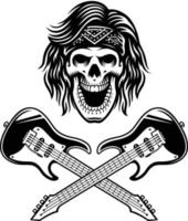 rocker skull with electric guitars vector