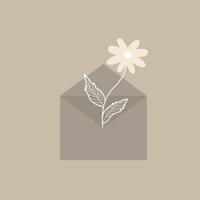 Chamomile in an envelope in brown pastel colors. vector