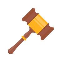 El juez utiliza golpes de martillo para decidir una demanda. un martillo de madera para cerrar la subasta. vector