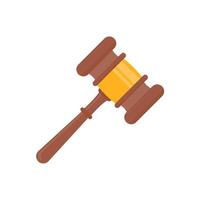 El juez utiliza golpes de martillo para decidir una demanda. un martillo de madera para cerrar la subasta. vector