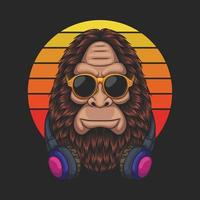 Bigfoot cool wearing a eyeglasses and headphone vector illustration