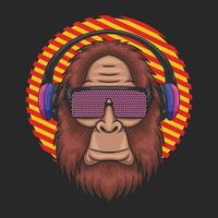 Bigfoot wearing a techno eyeglasses and headphone vector illustration