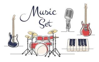 Set of continuous one line drawing of a musical instruments vector