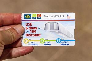 Singapore Singapore 2018 MRT LRT Standard Ticket metro subway, Singapore. hold in hand. photo