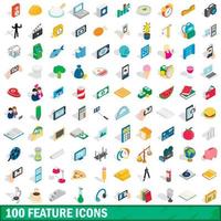 100 feature icons set, isometric 3d style vector