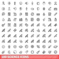 100 science icons set, outline style vector