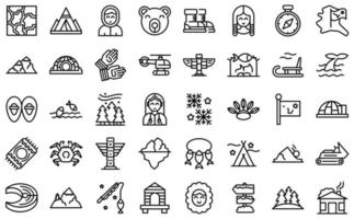 Alaska icons set outline vector. Eskimo igloo vector