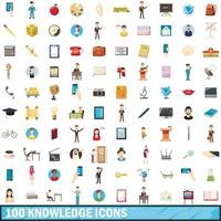 100 knowledge icons set, cartoon style vector