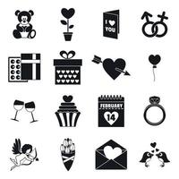 Saint Valentine icons set, simple style vector