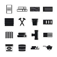 conjunto de iconos de materiales de construcción, estilo simple vector