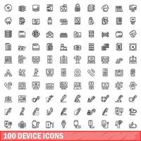 100 device icons set, outline style vector