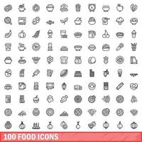 100 food icons set, outline style vector