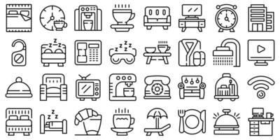 Coffee in bed icons set outline vector. Morning night vector