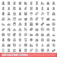100 iconos de fábrica establecidos, estilo de contorno vector