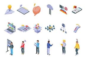 Brainstorming icons set, isometric style vector