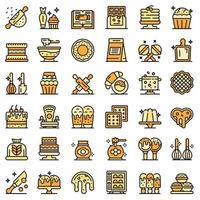 conjunto de iconos de pastelería, estilo de esquema vector