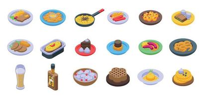 Austrian cuisine icons set isometric vector. Strudel bakery vector