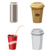 Fast drinks icon set, cartoon style vector