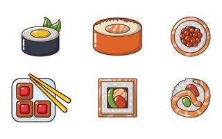 Sushi icon set, cartoon style vector