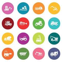 Iconos de vehículos de construcción conjunto de muchos colores vector