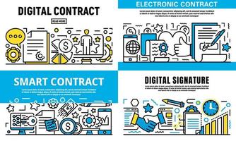 Digital contract banner set, outline style vector