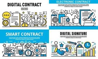 conjunto de banner de contrato digital, estilo de esquema vector