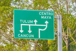 Puerto Aventuras Quintana Roo Mexico 2022 Road sign at highway motorway in Playa del Carmen Mexico. photo