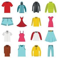 Different clothes set flat icons vector