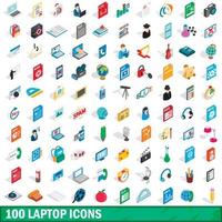 100 laptop icons set, isometric 3d style vector